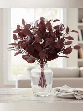 15-piece Faux Burgundy Berry/Eucalyptus Stems